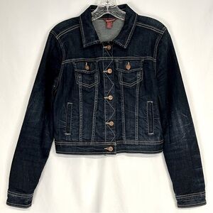 Arizona Jean Co. Womens‎ Denim Jean Jacket Cropped Cotton Dark Blue Wash Size L